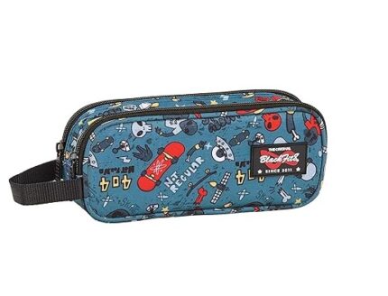 Portatodo Doble 2 Cremalleras Escolar Blackfit8, 21x8x6cm.