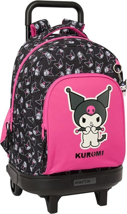 Mochila Grande con Ruedas, Compacta, Extraíble, Kuromi 33x22x45 cm