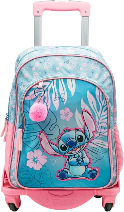Mochila Stitch Pink  Doble Compartimento + Carro Toybags 360º