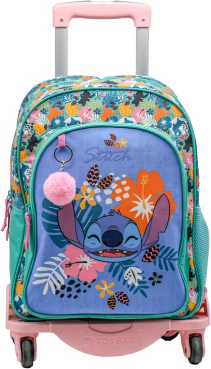 Mochila Stitch Tropical Doble Compartimento + Carro Toybags 360º