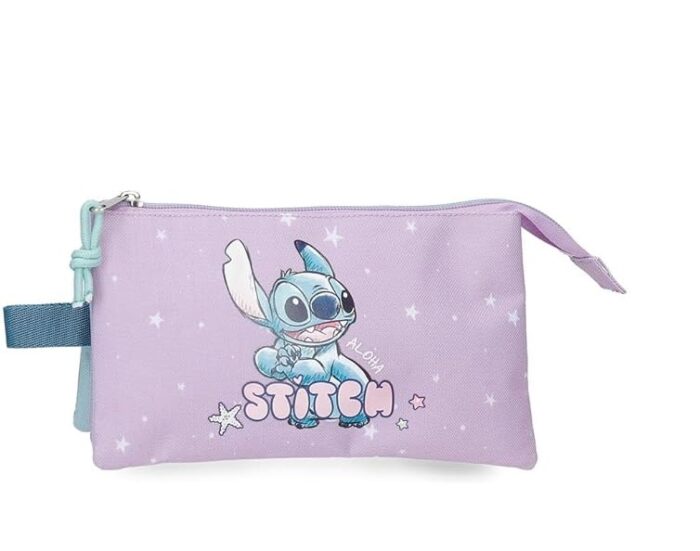 Estuche Triple Disney Lovely Stitch Morado 22x12x5 cm - Imagen 1