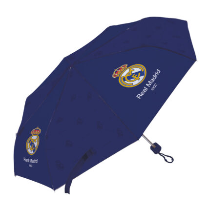 Paraguas De Poliéster Plegable De Real Madrid Cf, 8 Paneles, Diámetro 96Cm, Apertura Manual, A Prueba De Viento