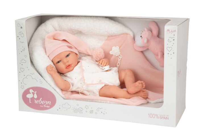 Muñeca Reborn Arias 40cm Ariel Rosa C/Manta C/Peluche - Imagen 1
