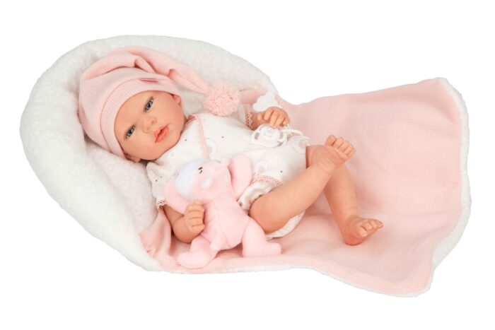 Muñeca Reborn Arias 40cm Ariel Rosa C/Manta C/Peluche - Imagen 2