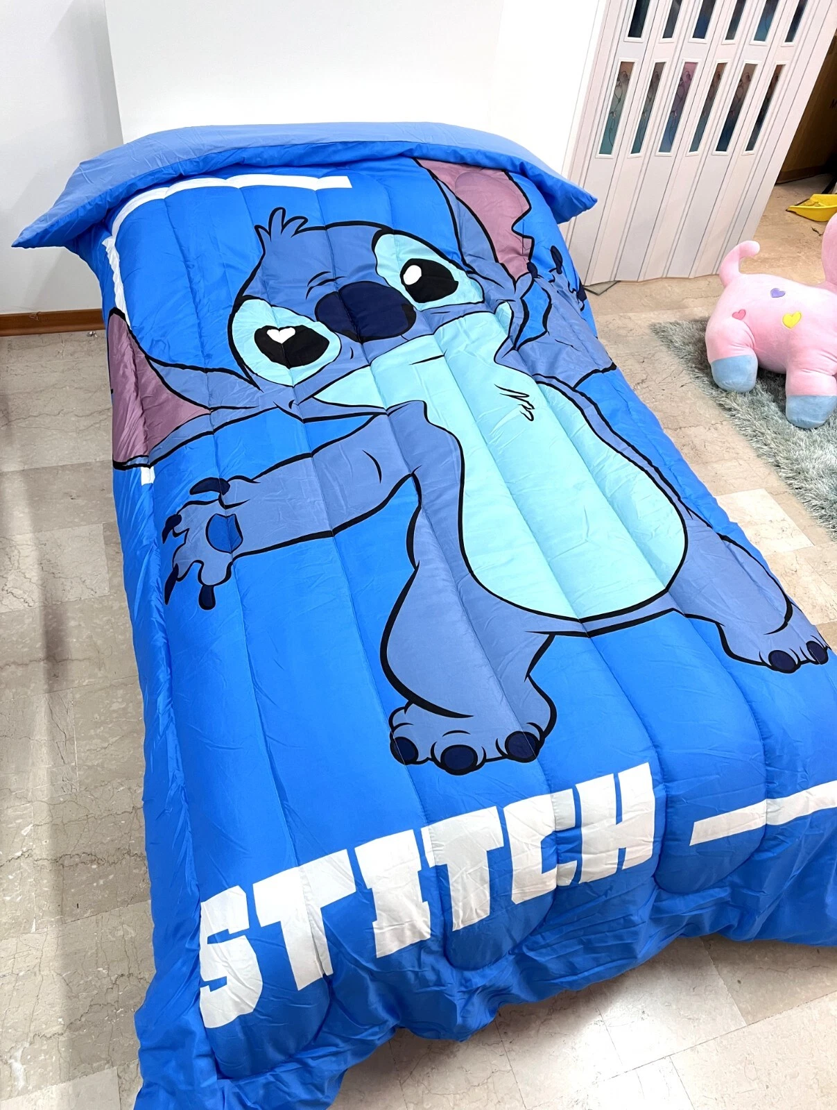s-l1600 (1) Disney Stitch Azul Edredón Acolchado 170x260cm Cama Individual de Invierno - Imagen 1