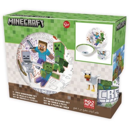 SET MERIENDA CERAMICA EN CAJA REGALO 3 PCS (CUENCO PLATO TAZA 200 ML) MINECRAFT