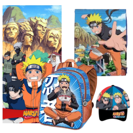 Lote Naruto, Toalla, Gorra, Mochila y Saco Mochila