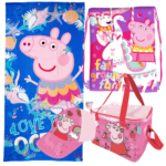 Lote Peppa Pig, Toalla, Gorra, Bolsa Termica y Saco Mochila
