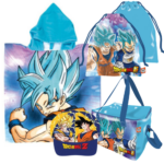 Lote Dragon Ball , Poncho Toalla, Bolsa Termica, Gorra y Saquito