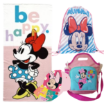 Lote Minnie Disney, Toalla, Gorra, Bolsa Merendero y Saco Mochila