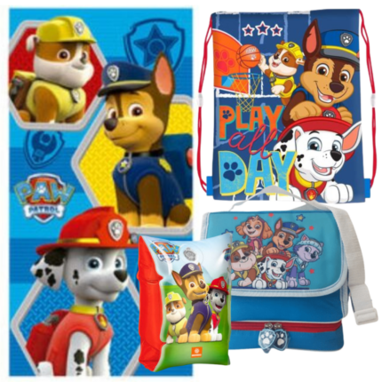 Lote de Playa Patrulla Canina, Toalla, Bolsa Merienda, Manguitos y Saco Mochila