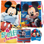 Lote Mickey, Toalla Algodon, Merendero, Gorra y Saco Mochila