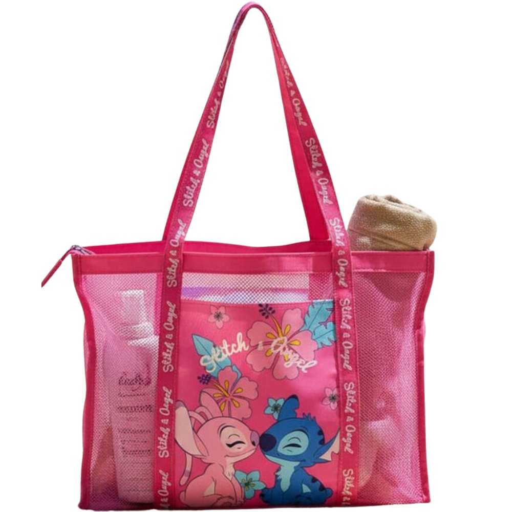 8435746913017.png Bolsa Playa rejilla Angel & Stitch Disney 69x39x20cm. - Imagen 1