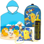 Lote Pokemon, Poncho Toalla, Gorra, Botella y Saco Mochila