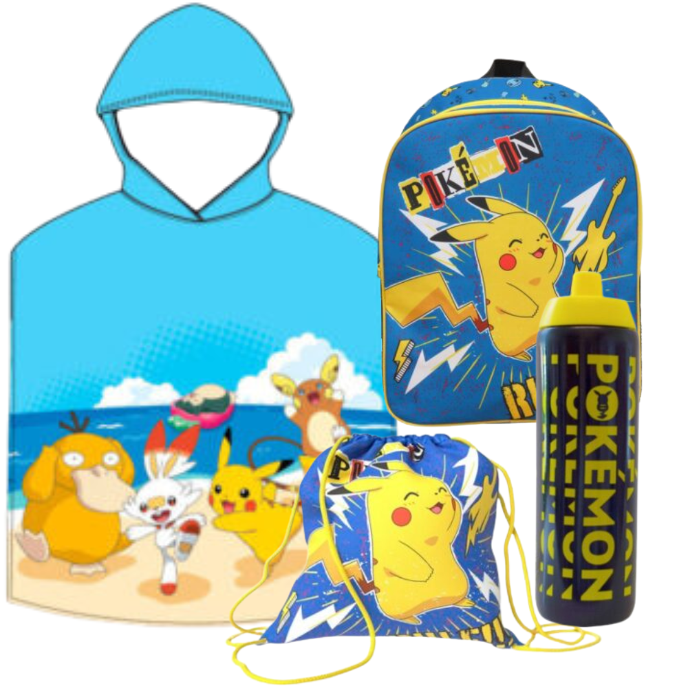 LOTE POKEMON Lote Pokemon, Poncho Toalla, Gorra, Botella y Saco Mochila - Imagen 1