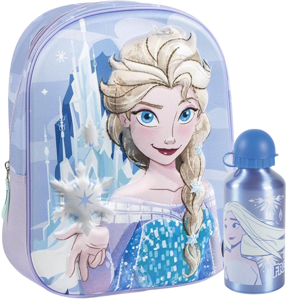 LOTE mochila fz Lote Mochila 3D Frozen + Botella Disney 31x25x10cm. - Imagen 1