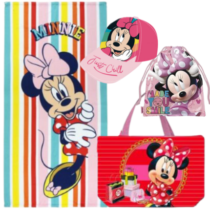 Lote Minnie Disney, Toalla, Gorra, Saquito y Bolsa de Playa