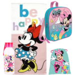 Lote Minnie Disney, Toalla, Botella, Saquito y Mochila