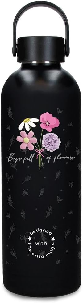 Botella Termica de Acero Inoxidable Negro Enso Magical Full of Flowers 500ml 7x23cms