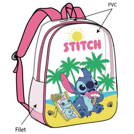 Mochila Stitch Disney 31cm Transparente. Tamaño: 31x25x23cm. PVC.