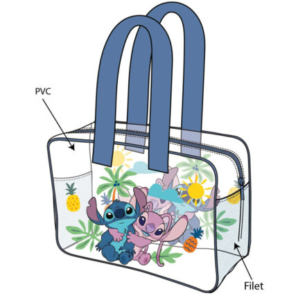 Bolsa playa Angel & Stitch Disney Transparente. Tamaño: 50x40cm. PVC