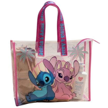 Bolsa playa Angel & Stitch Disney Transparente. Tamaño: 50x40cm. PVC