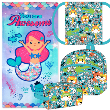 Lote Monky Toalla, Mochila, Neceser y Saquito