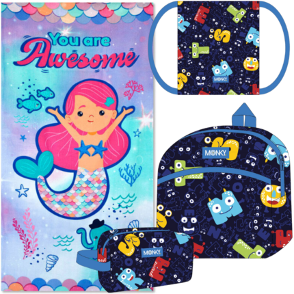 Lote Monky Toalla, Mochila, Neceser y Saquito