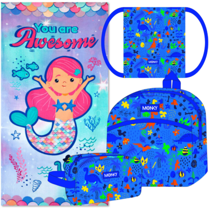 Lote Monky Toalla, Mochila, Neceser y Saquito