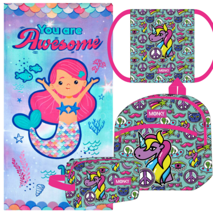 Lote Monky Toalla, Mochila, Neceser y Saquito