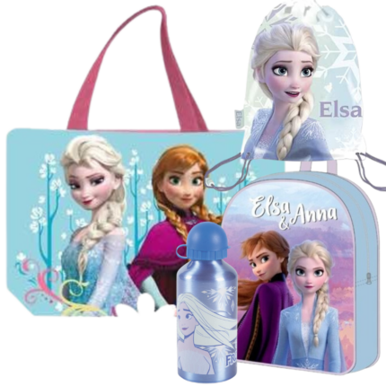 Lote Frozen Disney Bolsa de Playa, Mochila, Botella y Saco Mochila
