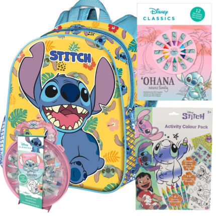 Lote Stitch Disney Mochila 39cm, Blister Papeleria, Set de actividades y Sobre Actividades