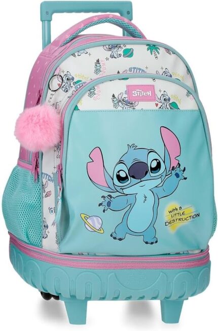 Mochila Stitch Little Destruction Mochila Compact 2 Ruedas Turquesa Verde 32x45x21cm.