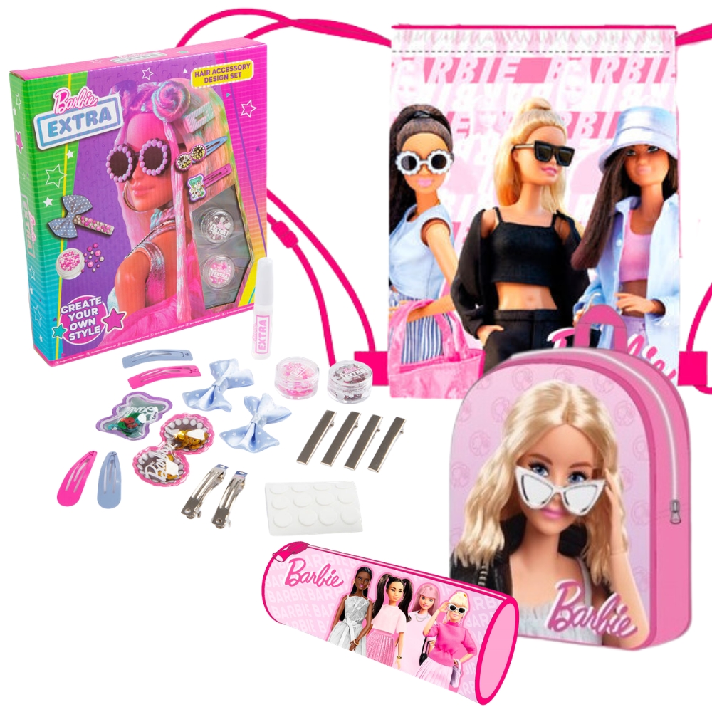 lote barbie Lote Barbie, Mochila, Portatodo, Saco y Set Accesorios para el Pelo - Imagen 1
