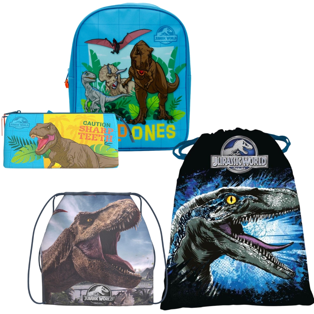 lote hello dinosaurioo Lote Jurassic Park, Mochila, Saquito, Portatodo y Saco Mochila - Imagen 1