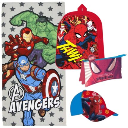 Lote Marvel Spiderman Vengadores, Mochila, Portatodo, Gorra y Toalla