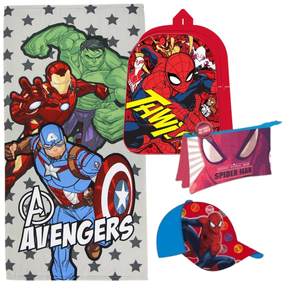 lote marvel0001 Lote Marvel Spiderman Vengadores, Mochila, Portatodo, Gorra y Toalla - Imagen 1