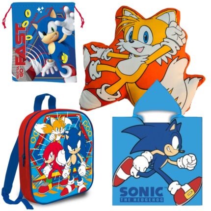 Lote Sonic, Poncho Toalla, Saquito, Cojin y Mochila