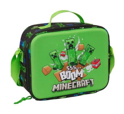 Porta Merienda Térmico 3D, MINECRAFT -  Nevera para Frío y Calor, Nevera Impermeable, Nevera para Excursión, 25x9x19.5 cm