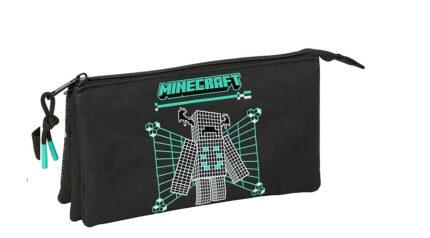 Portatodo Triple,MINECRAFT SCREEN -  Estuche Infantil, Estuche Niño, Ideal para Niños en Edad Escolar, Cómodo y Versátil, Calidad y Resistencia, 22x3x12 cm