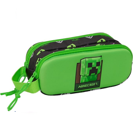Portatodo Doble 3D, MINECRAFT -  Estuche Infantil, Estuche Niño, Ideal para Niños en Edad Escolar, Cómodo y Versátil, Calidad y Resistencia, 21x6x8 cm