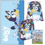 Lote Bluey Mochila , Toalla, Saquito y Set de 4 Gomas