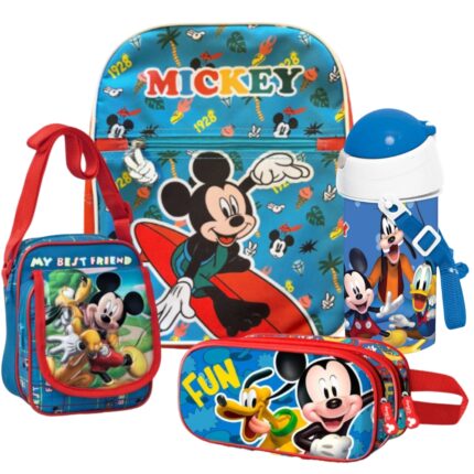 Lote Mickey, Mochila, Portatodos, Bandolera y Botella con Correa