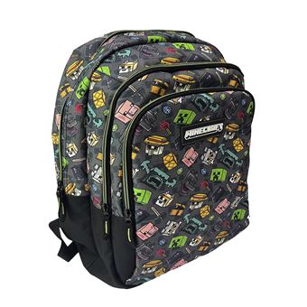 Minecraft Pixel 25 Mochila Primaria con doble compartimento adaptable a carro. 30x20x44 Cm