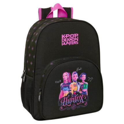 Mochila Negra Kpop Demon Hunters 33x42x14cm.