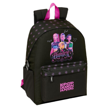 Mochila Portatil Negra Kpop Demon Hunters 31x43x13cm.