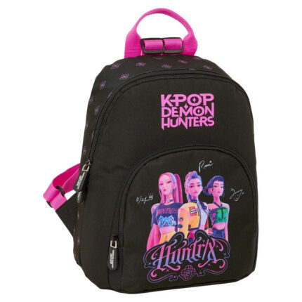 Mochila Negra Kpop Demon Hunters 25x30x13cm.