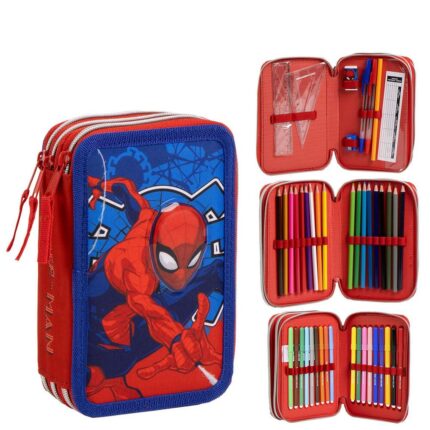 Plumier Spiderman Marvel Triple Tamaño: 12,5x19,5x6,5cm. Composicion: 90% polyester, 10% PVC.