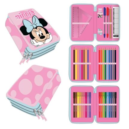 Plumier Minnie Disney triple Tamaño: 12,5x19,5x6,5cm. Composicion: 90% polyester, 10% PVC.